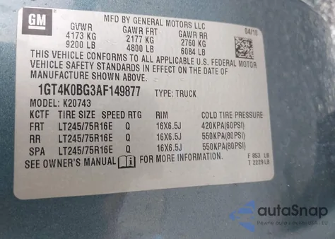 2010 GMC Sierra 2500Hd Sle из США, поврежденный, VIN 1GT4K0BG3AF149877